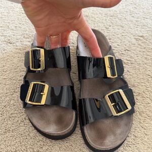 Mephisto Black Sandals with Gold Buckles